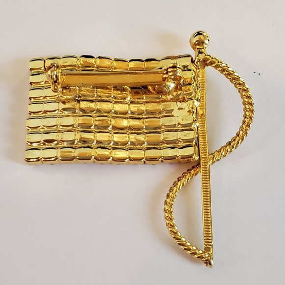 Vintage USA American Flag Brooch Pin Intricate Enamel Rhinestones Gold Tone - Picture 4 of 7